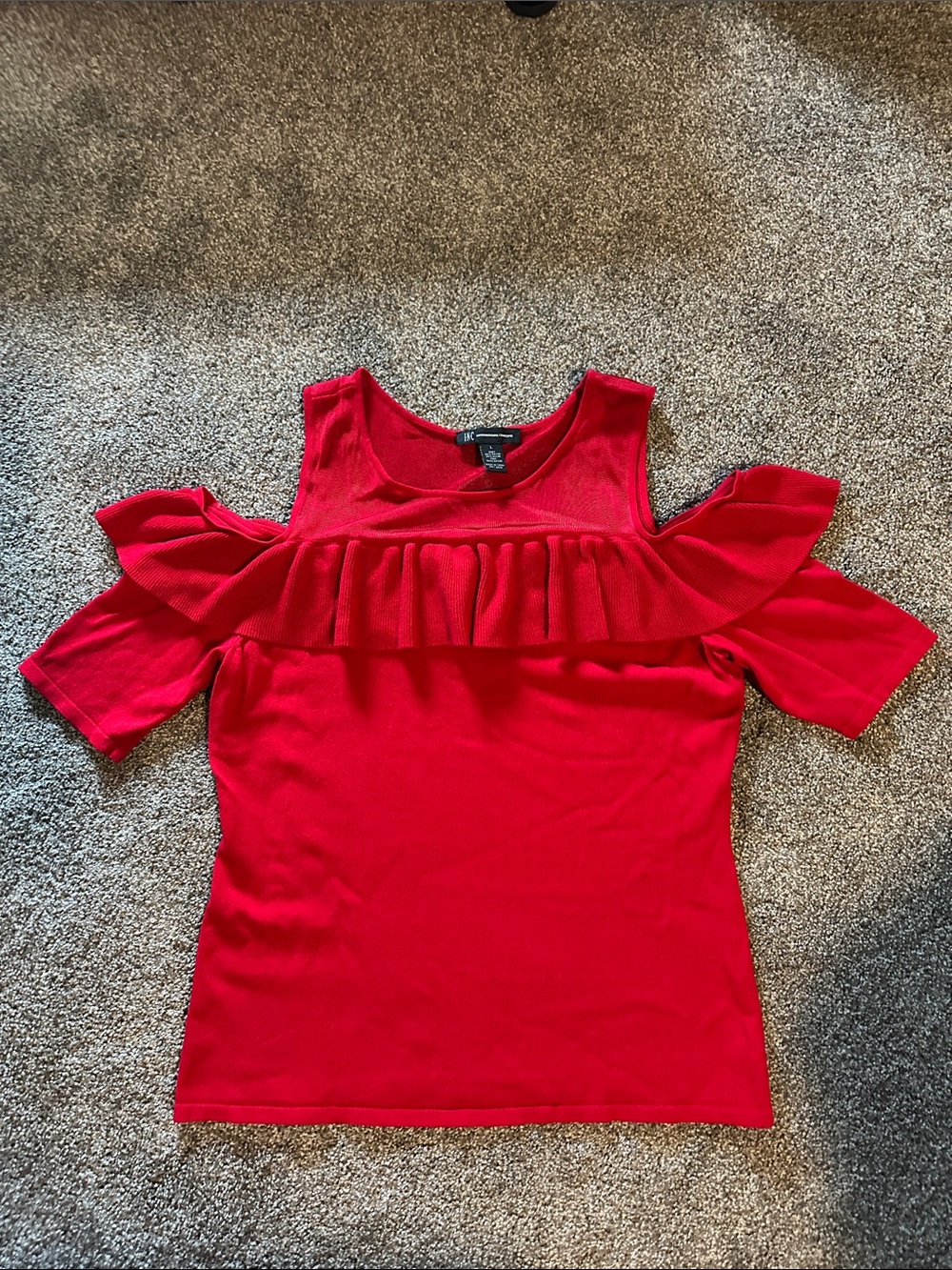 INC International Concepts Red Cold-Shoulder Ruffle Sweater